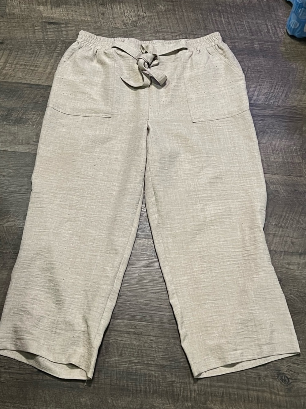 Soho Apparel Light Beige Linen-Blend Cropped Drawstring Pants